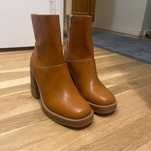 Women’s Tan Leather Platform Ankle Boots